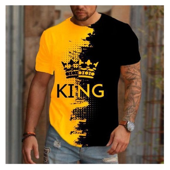 Men's Graphic Print T-Shirt King's Crown - Black & Gold Crew Neck - Short Sleeve - Picture 2 of 3